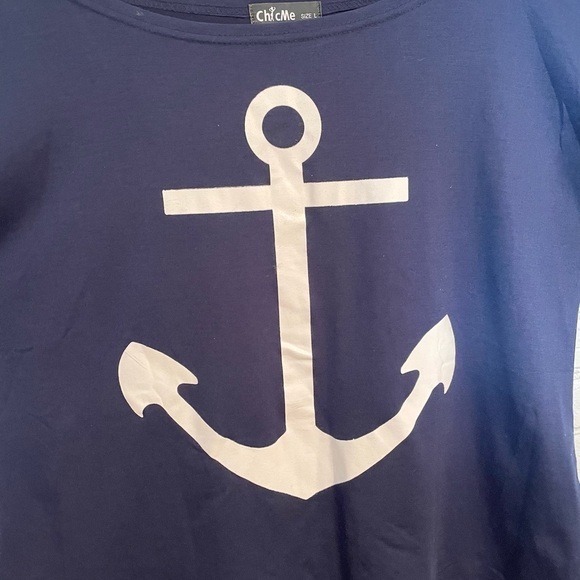 Navy Blue and White Anchor Beach Nautical Shirt Size: Large - Picture 3 of 8